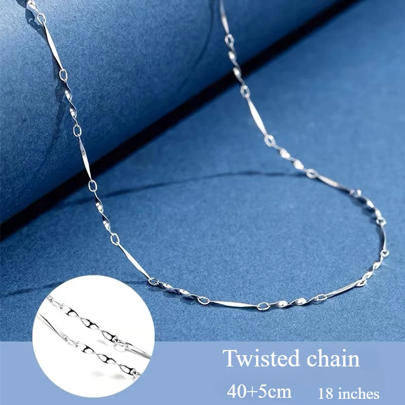 925 Sterling Silver Necklace 1.1mm Rolo Water Wave Chain 40-60cm Women Jewelry