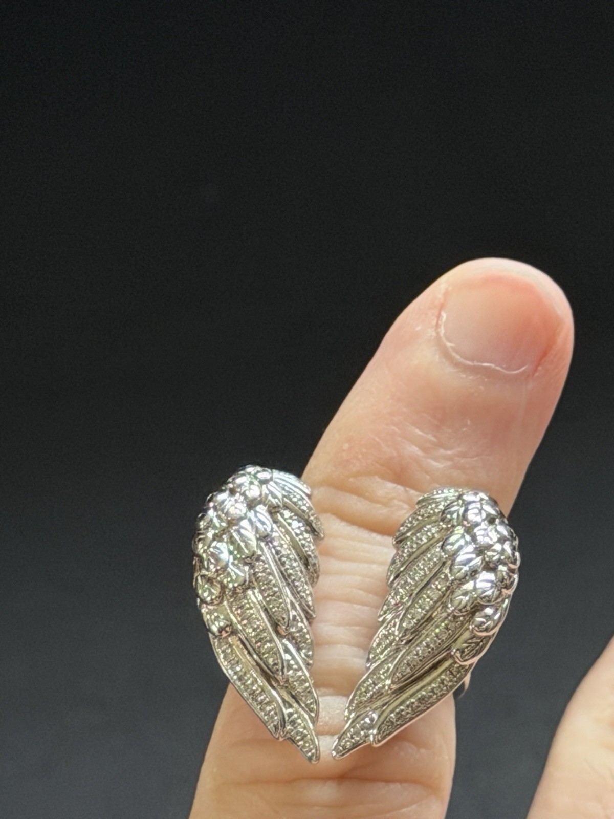 Sterling Silver 925 Angel Wings Studded With Diamonds Ring Size 5 WOW!!