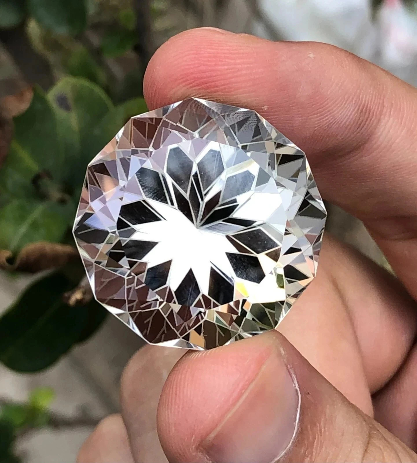 Certified 86 Ct Natural Round Flower Cut White Topaz A+ Loose Flawless Gemstone