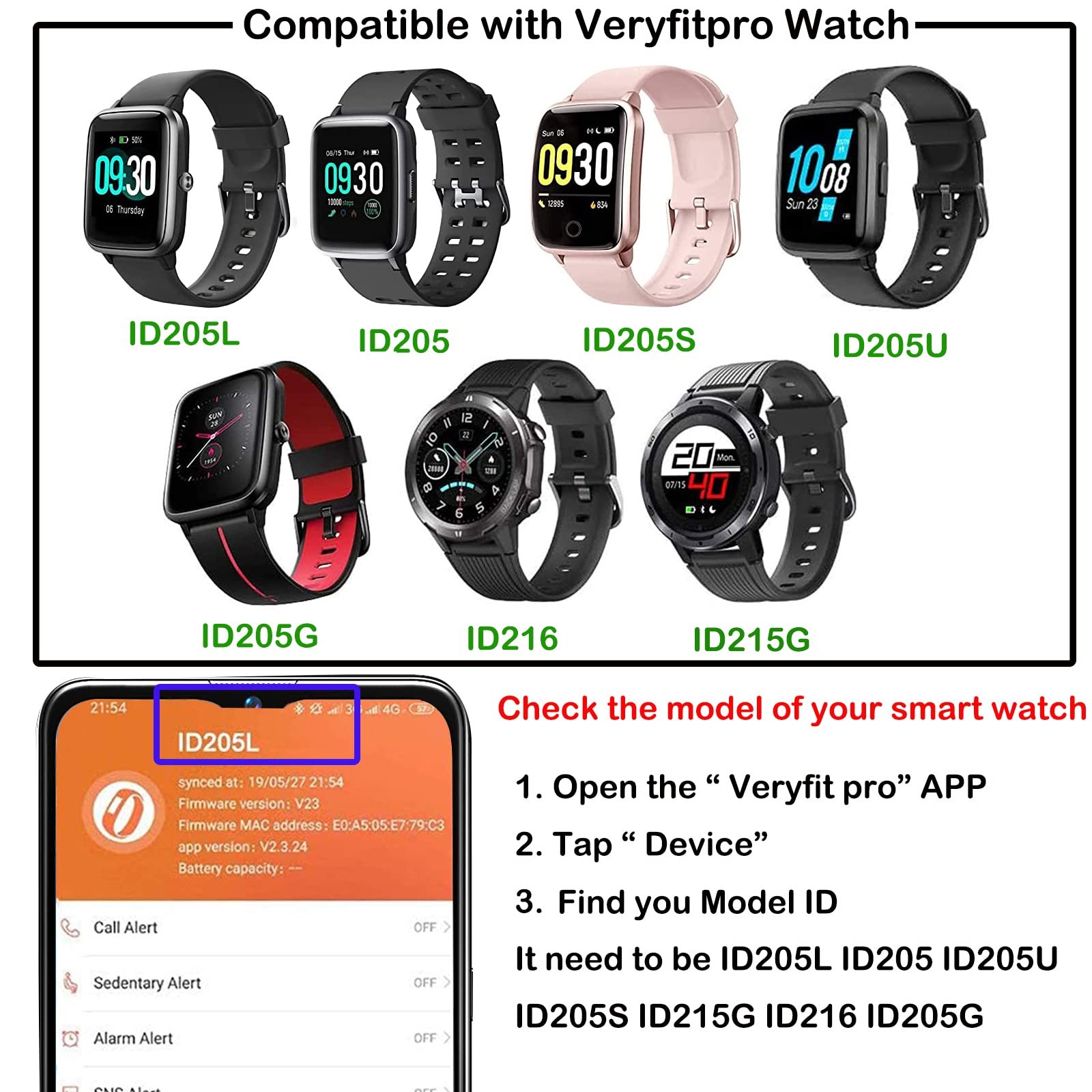 Bands Compatible with 19mm ID205L Veryfitpro Smart Watch, Quick Release Soft …