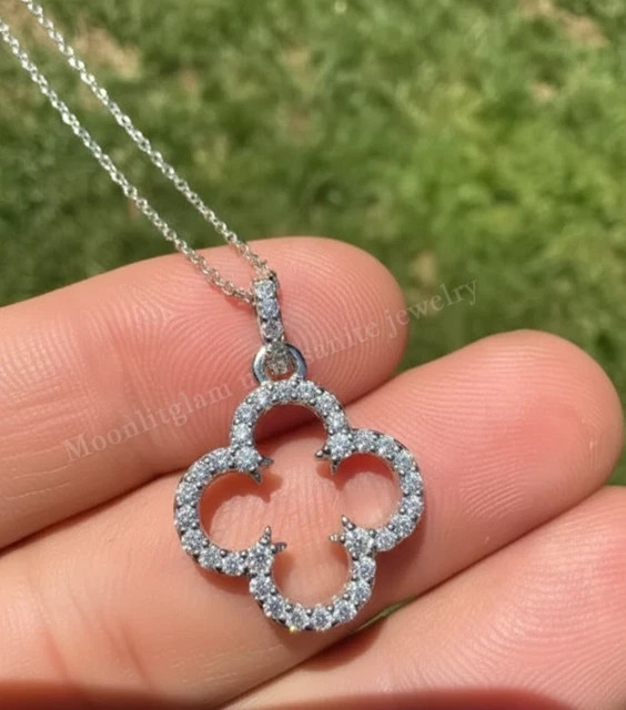 14K White Gold Plated Flower Pendant Chain In 1.90ct Round Cut Lab Grown Diamond