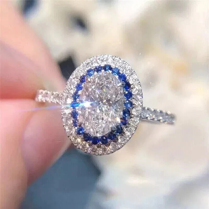 2Ct Oval Cut Lab-Created Diamond Women’s Halo Wedding Ring 14K White Gold Plated