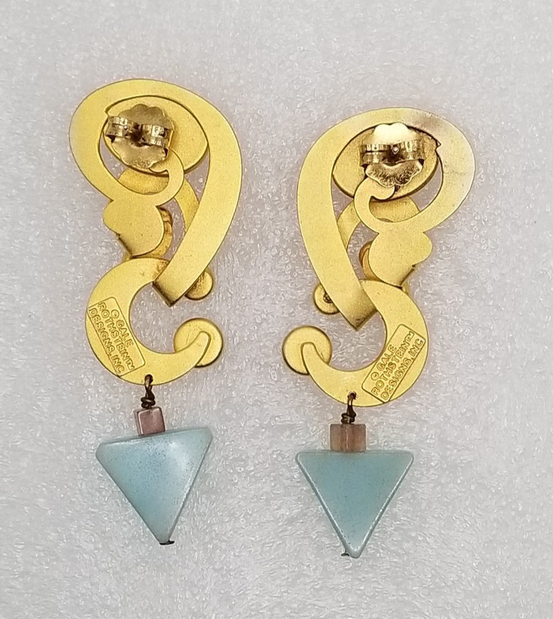 Vintage Gale Rothstein Semi-Precious Stones Gold Plated Dangle Pieced Earrings