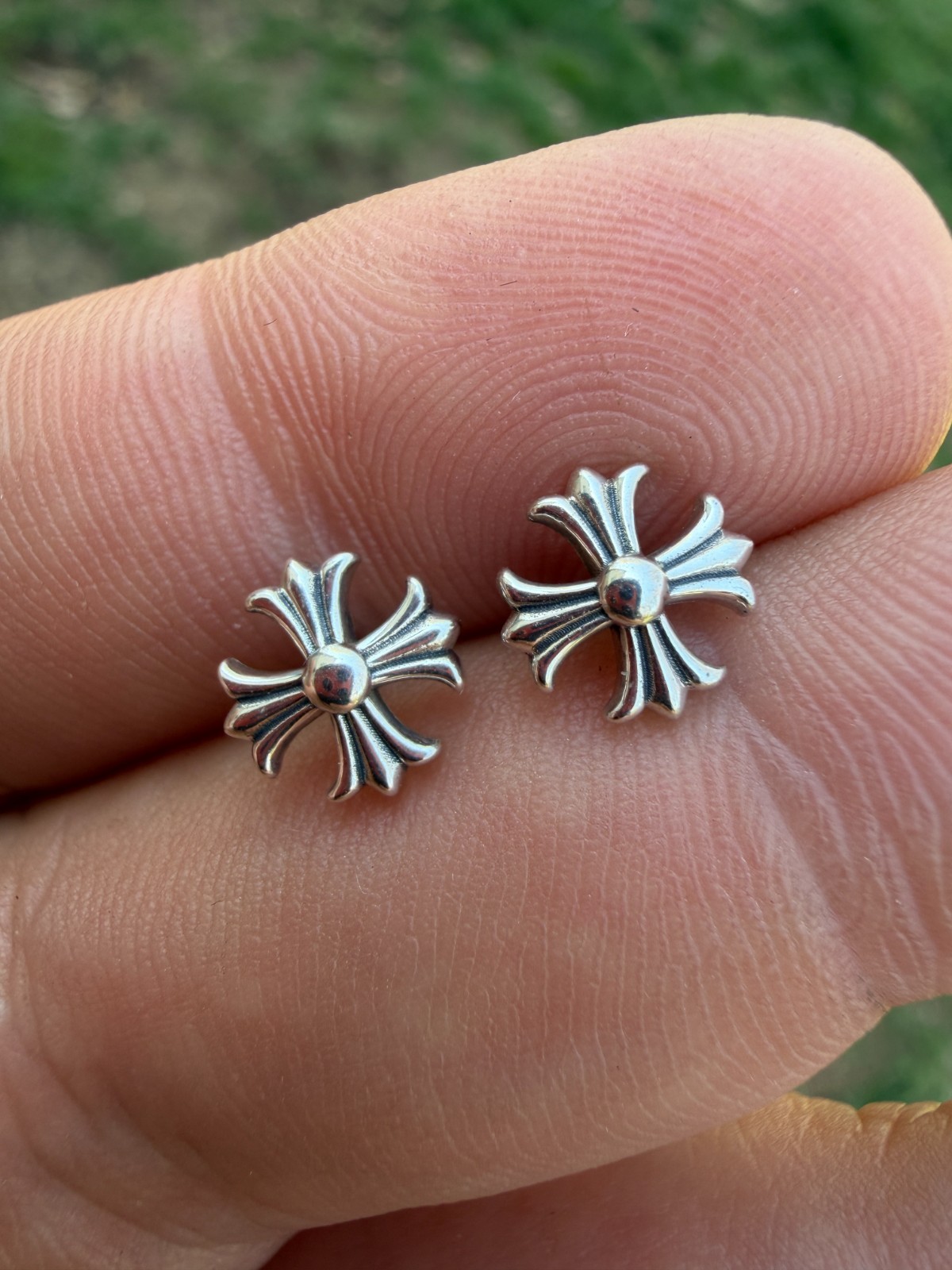 Real Solid 925 Silver Men Hearts Of Chrome Star Oxidized Earrings Plain Studs