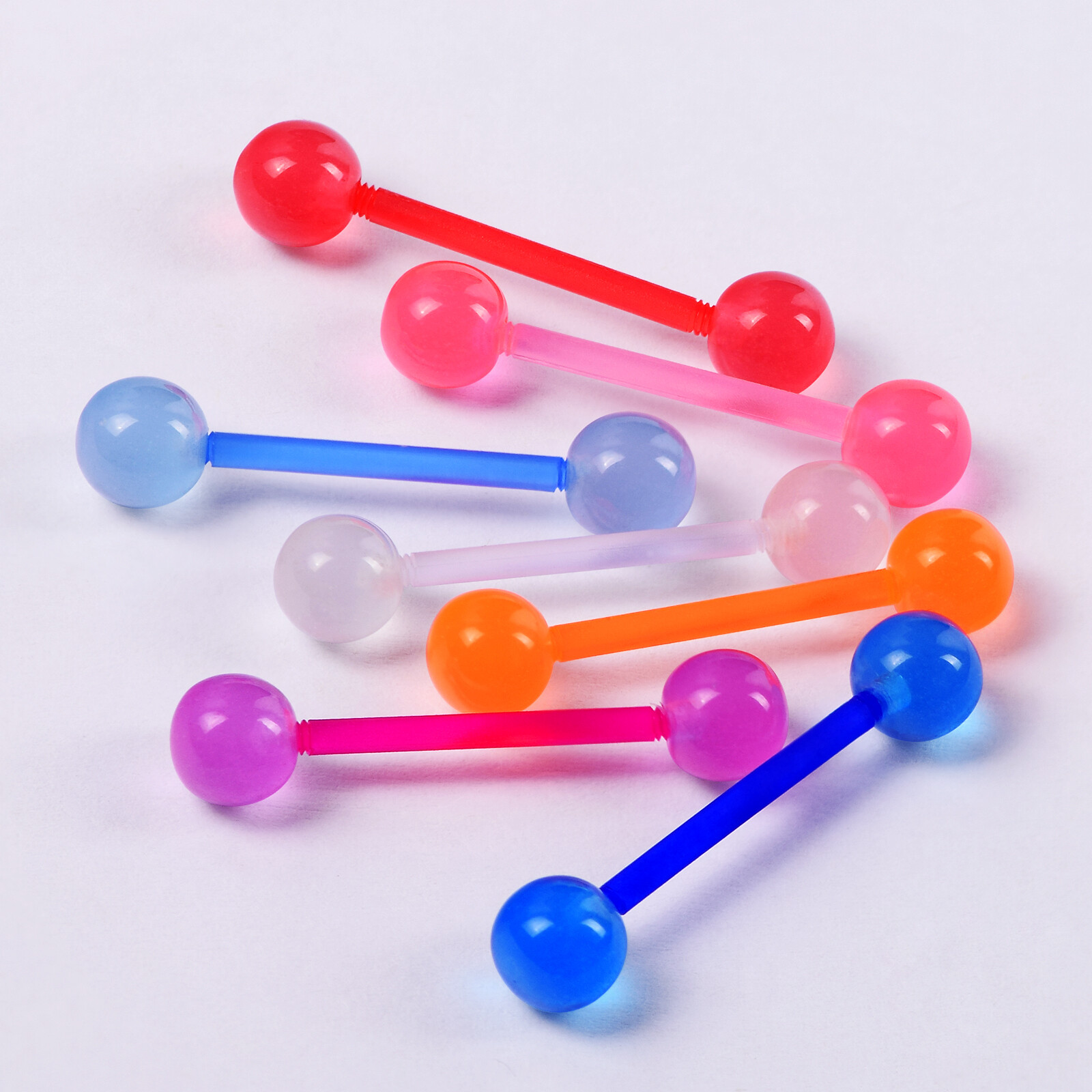 70PCS 14G Wholesale Acrylic Glow in the Dark Tongue Nipple Barbells Piercing Set