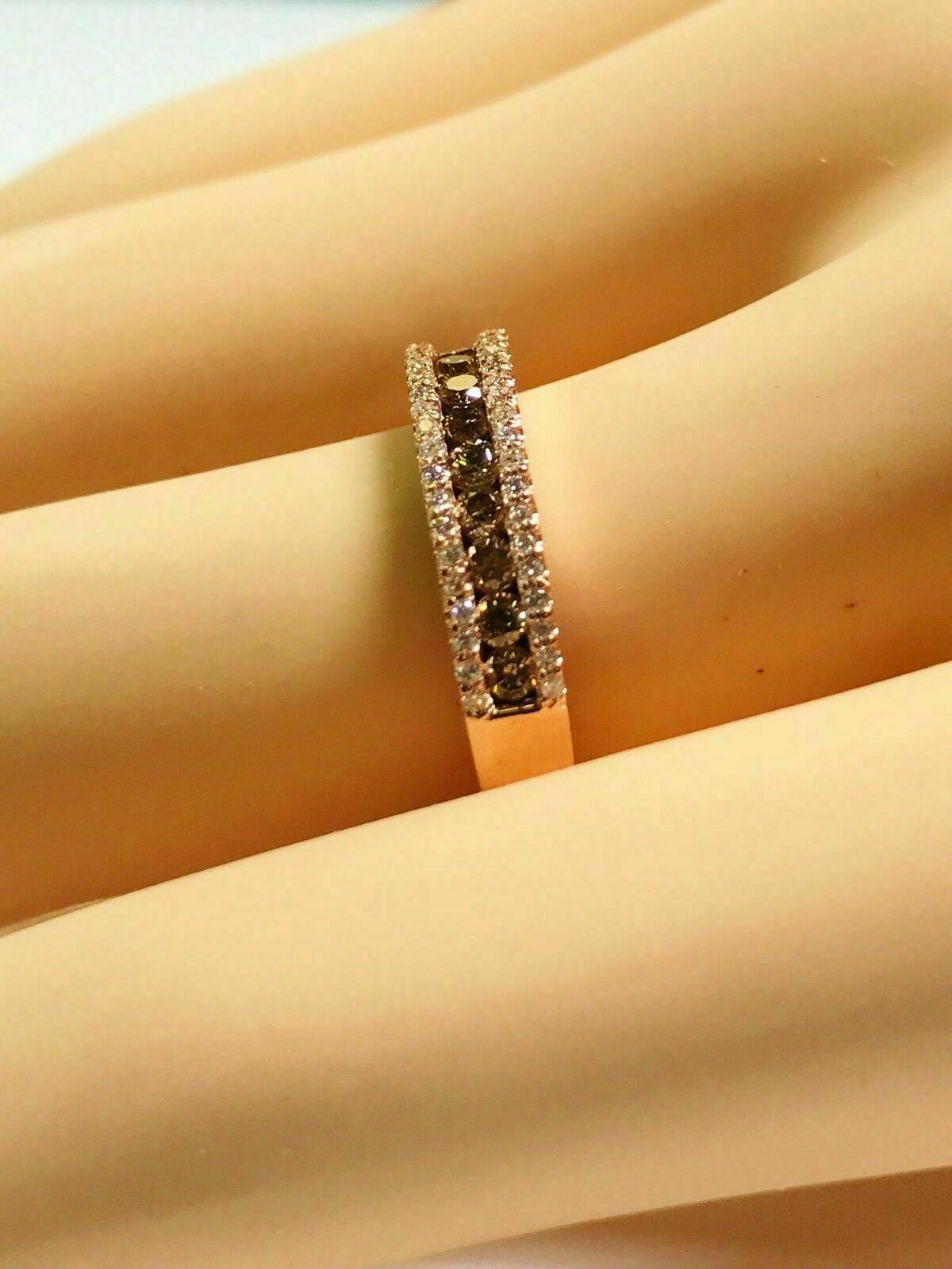 1.50 Ct Round Cut Chocolate Brown Diamond Band Ring Gift 14K Rose Gold Plated