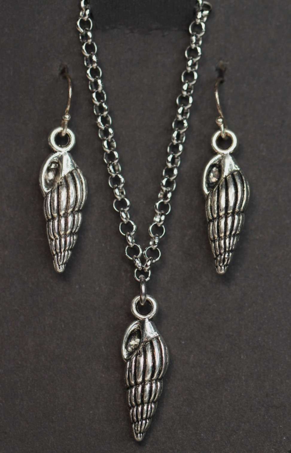 Sea Shell Necklace Set Earrings Silver Pewter Charms, Sterling Silver Hooks