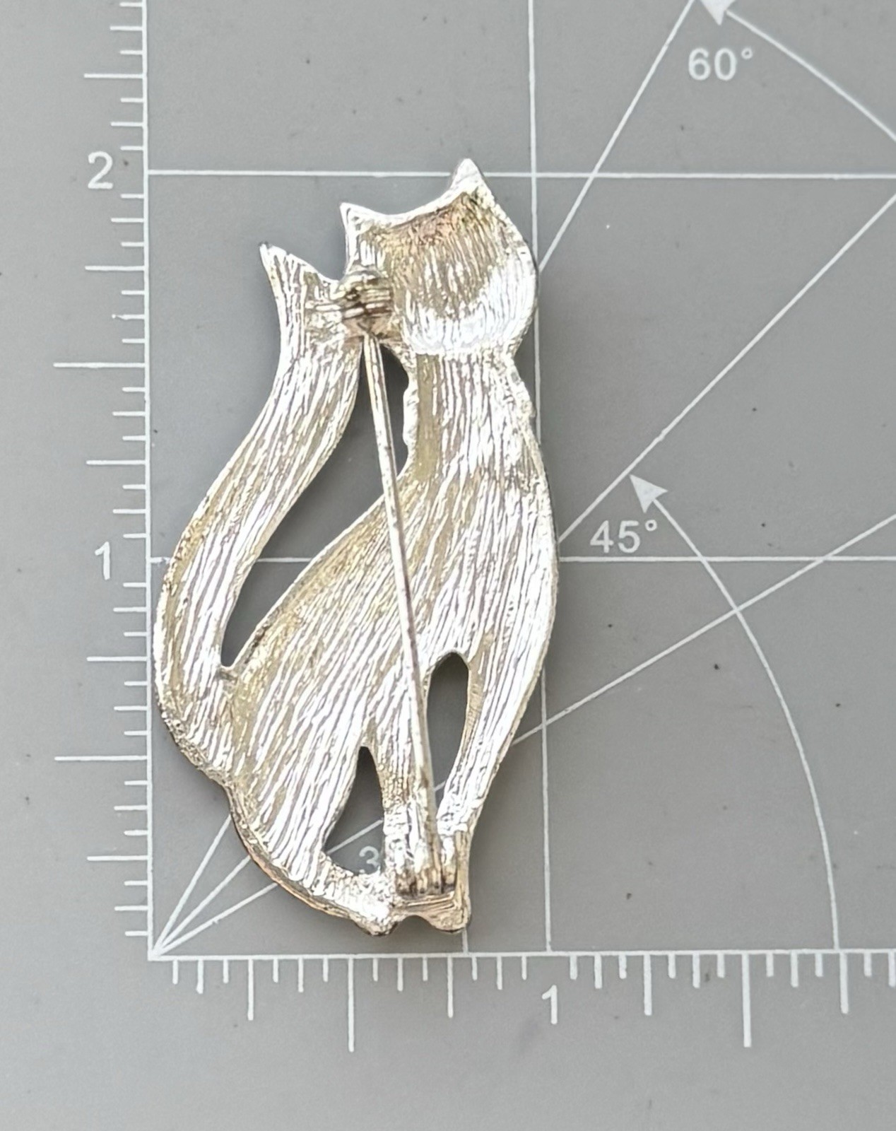 Vintage Cat marcasite Brooch Pin / Silver Tone Metal