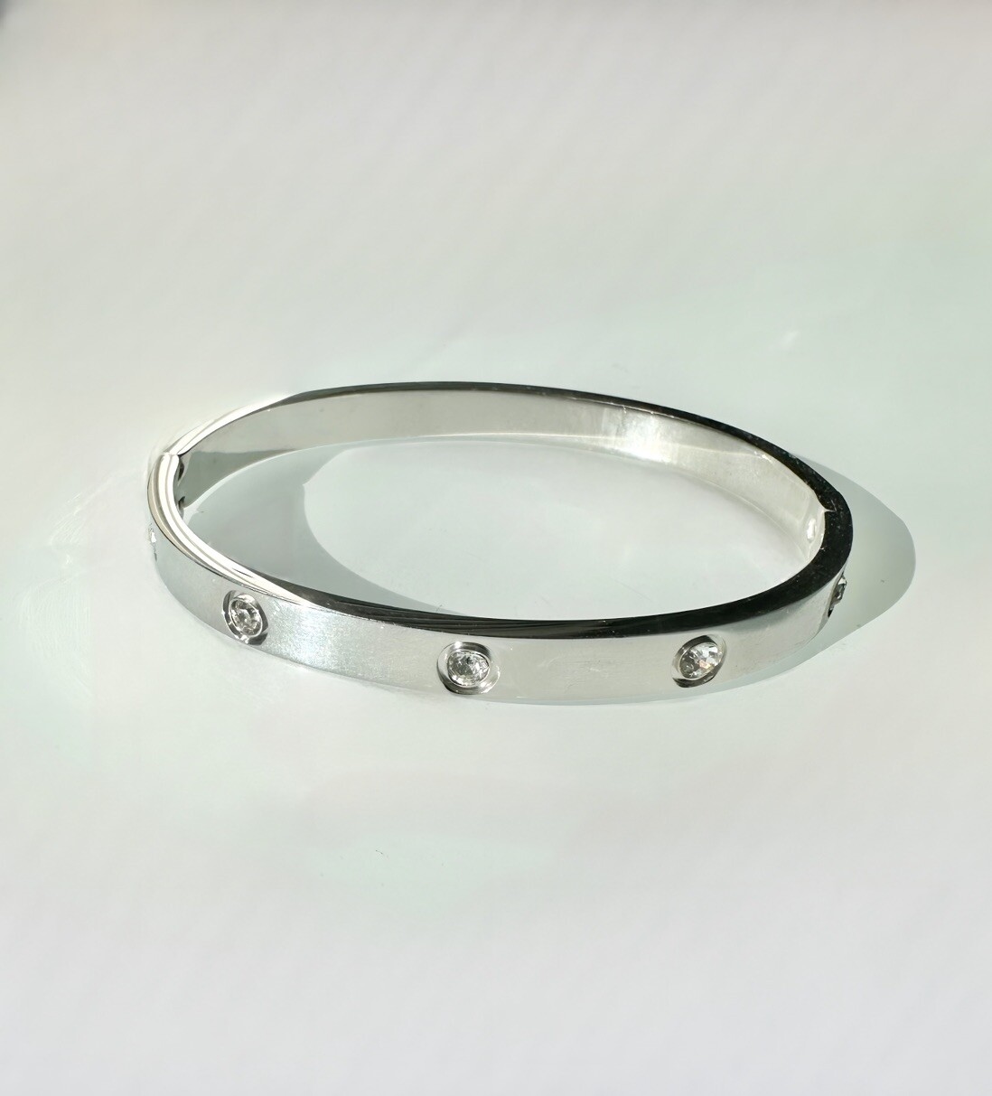 Stainless Steel Silver Cubic Zirconia Women Tarnish-Free Bangle Bracelet Size 7