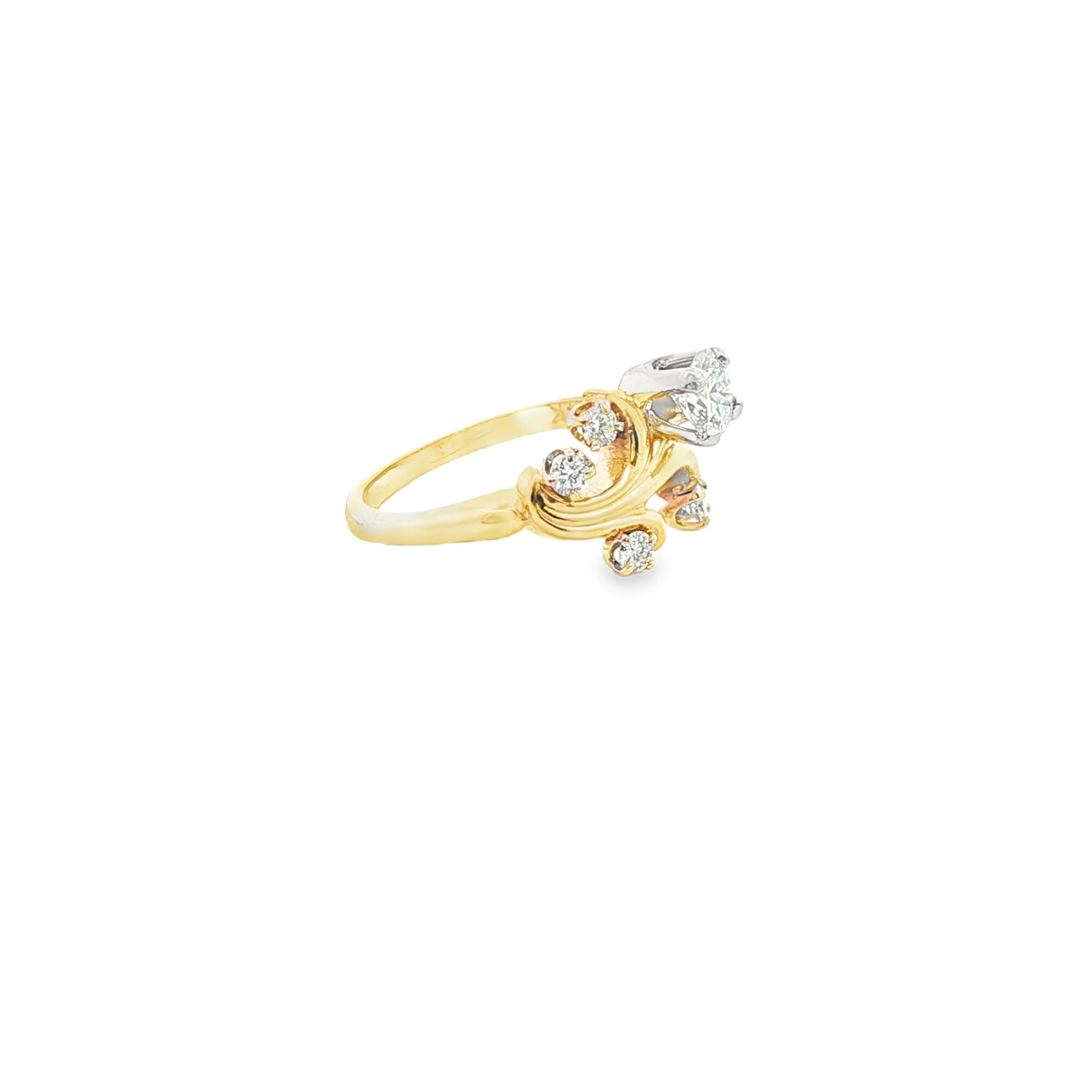 14K Yellow Gold Diamond Swirl Ring 1–1.25 CT Center Size 6.75 Vintage Style