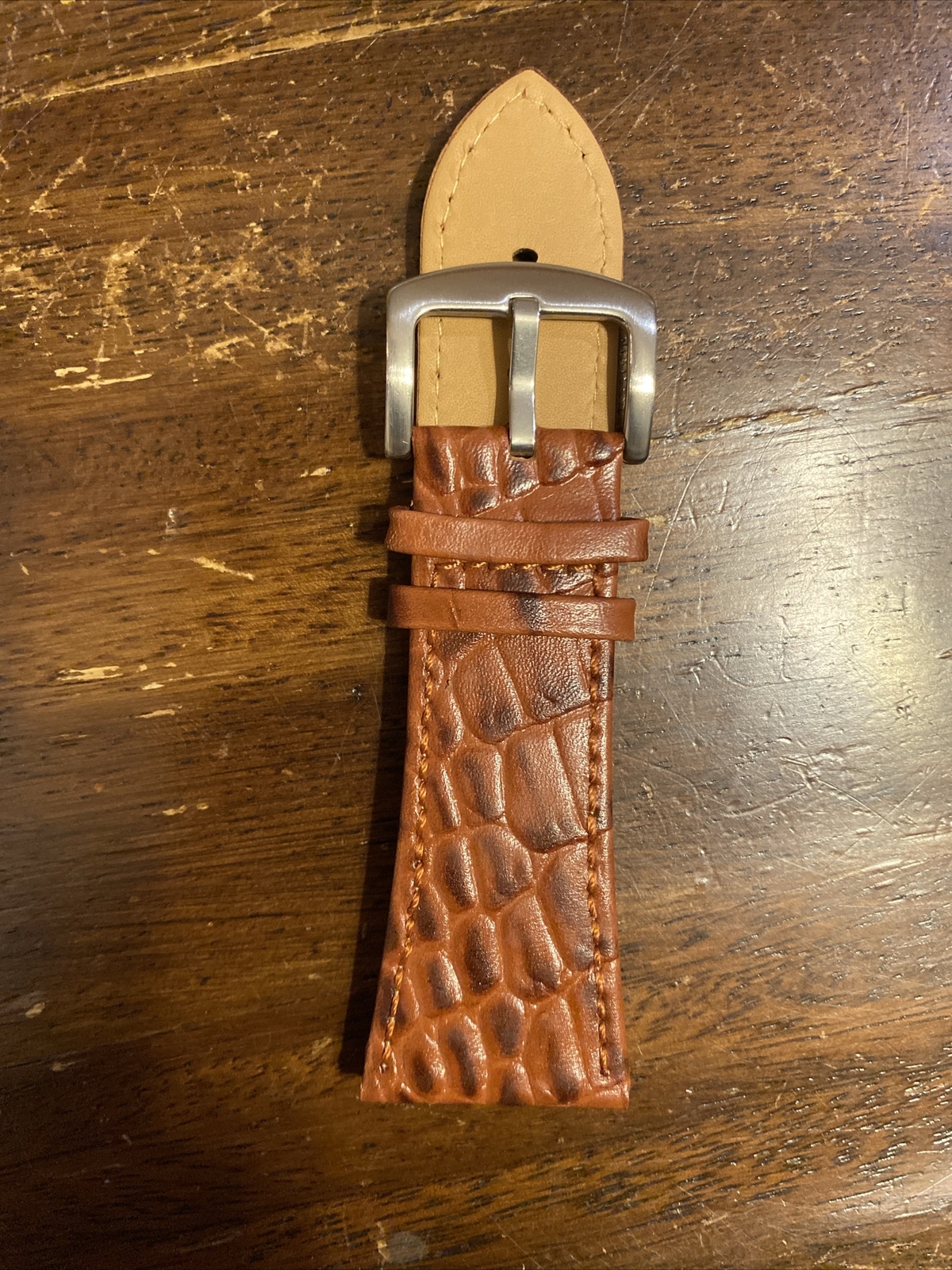 32mm Leather Watch Strap Brown . White Stitching Available Upon Request
