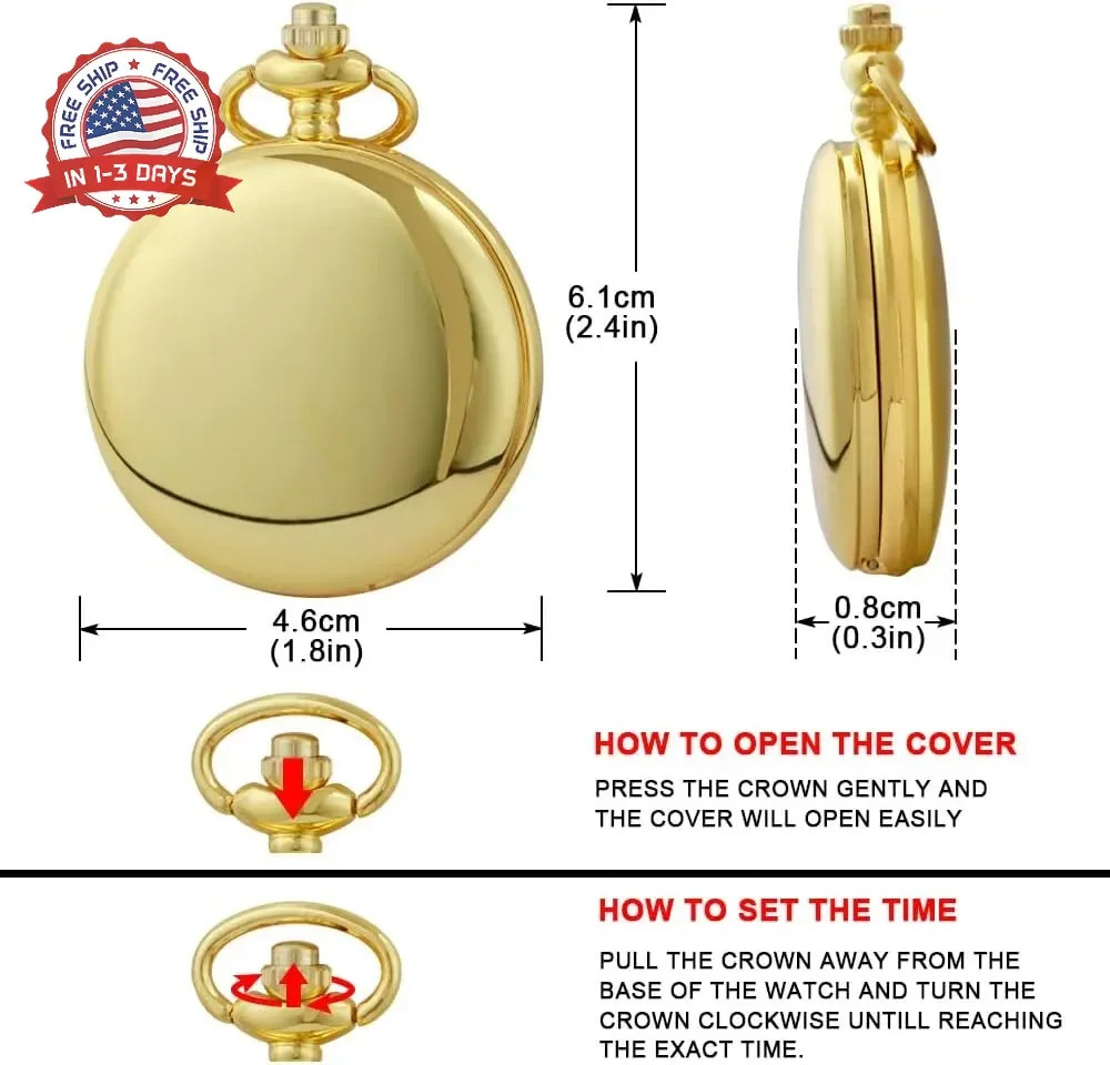 Smooth Pocket Watch Alloy Steel Quartz Roman/Arabic Numerals with 37cm Chain for