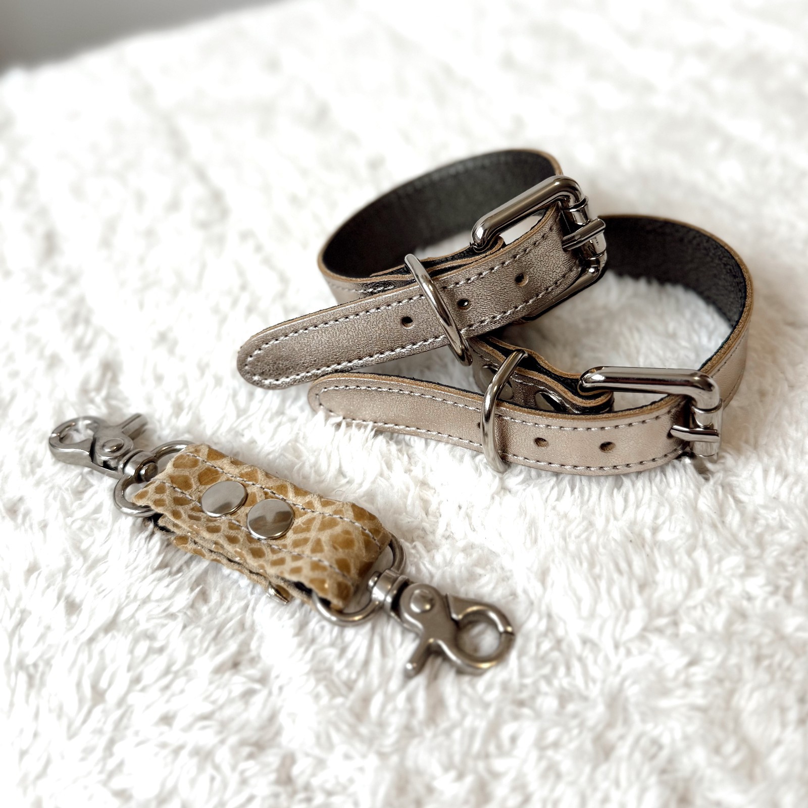 Golden Genuine Italian Leather Wrist Accessories with Connector – Adjustable