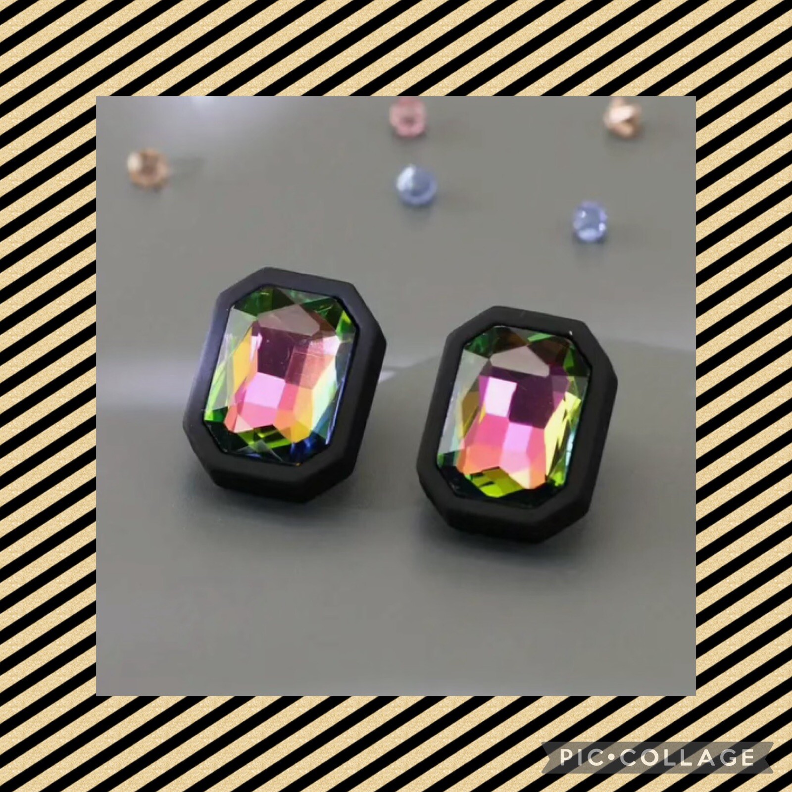Beautiful Black Multi Color Glass Stone Earrings
