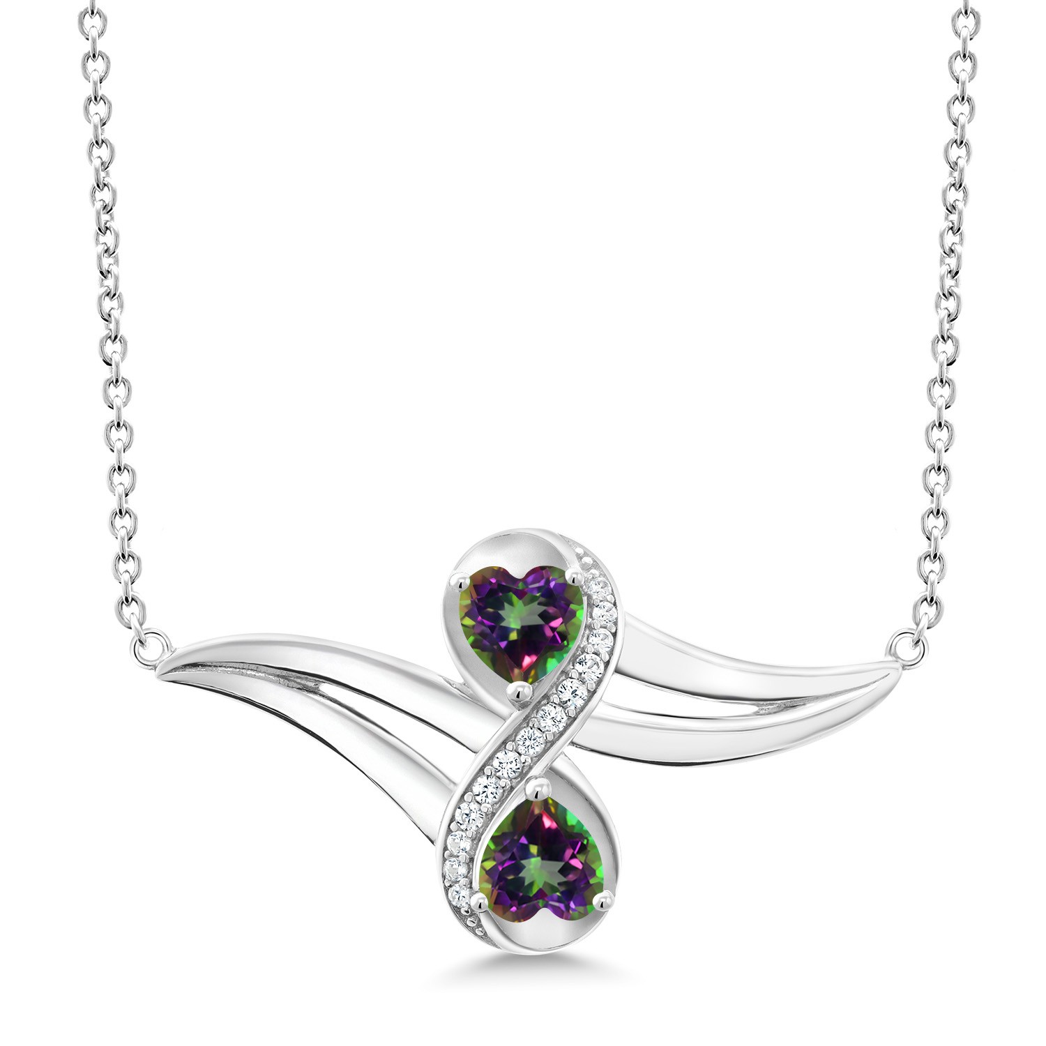 2 Heart Infinity Pendant Necklace for Women | 925 Sterling Silver | Gemstone