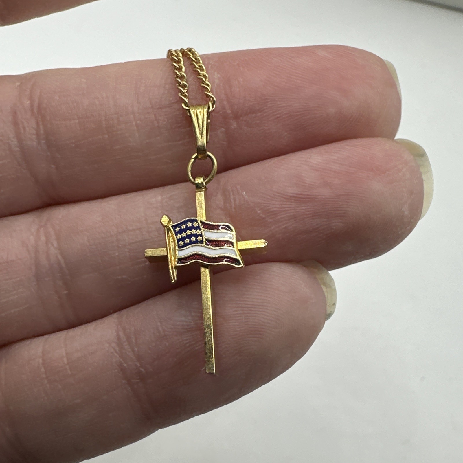 Patriot Cross American Flag Independence Day Religious Jewelry Pendant Necklace