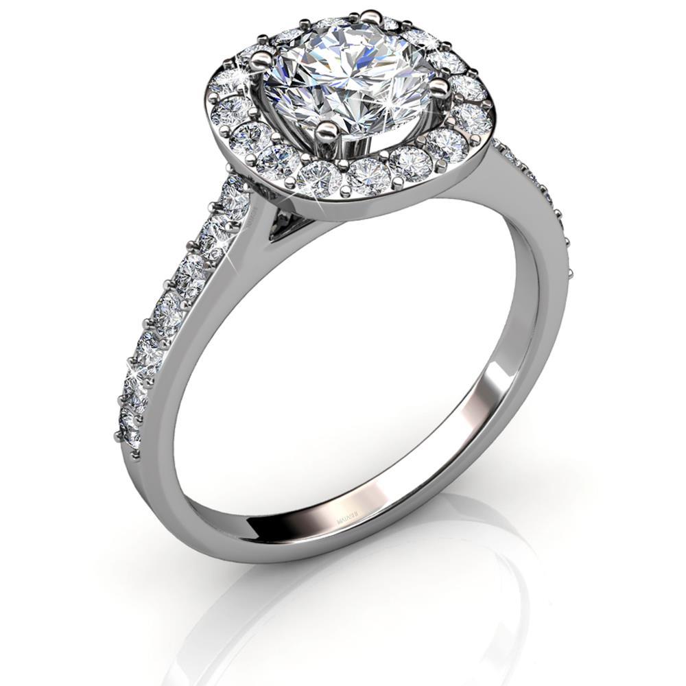 18K White Gold Plated Ring w/ Solitaire Design Crystals by Matashi (US Size #7)