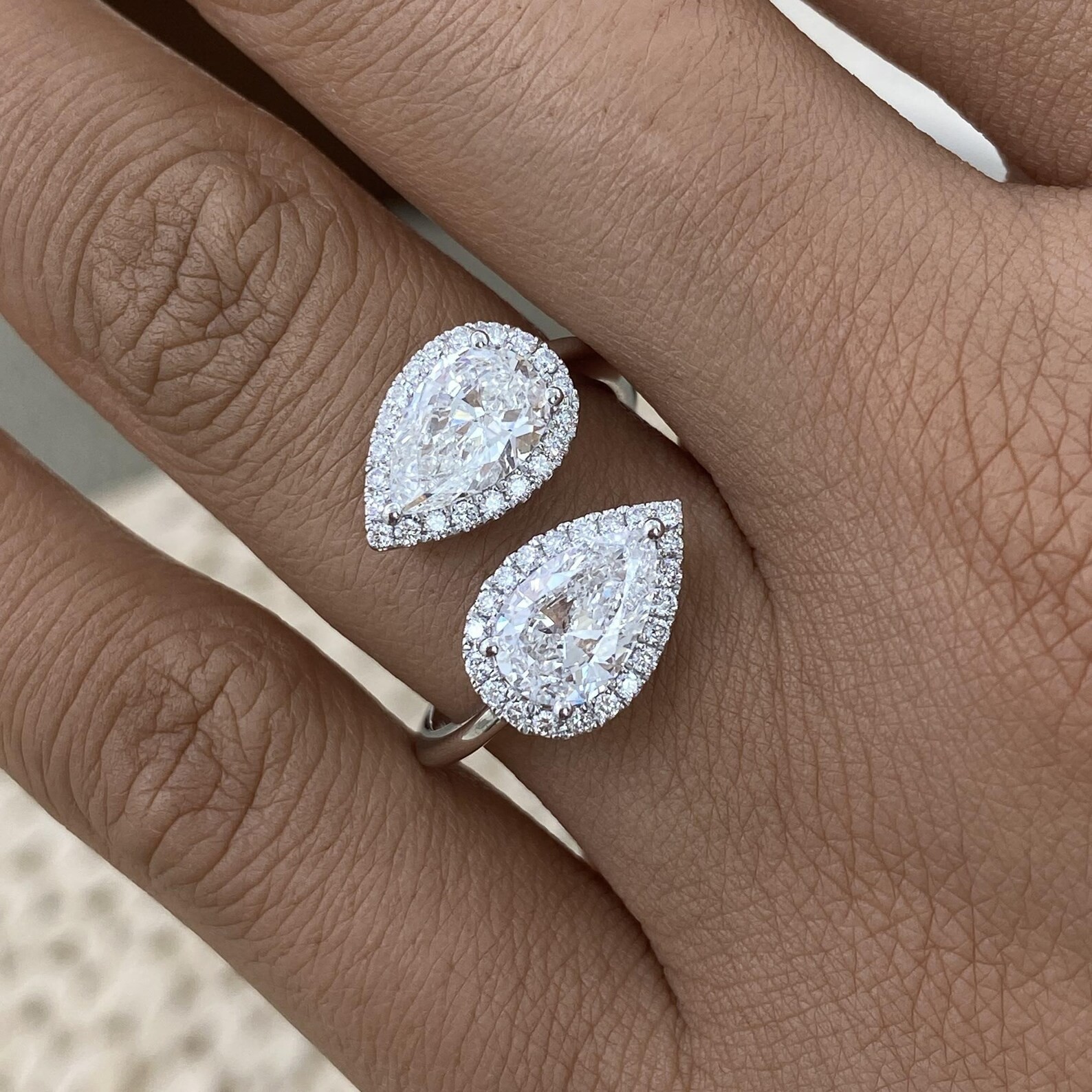 3.00 CT Certified Pear Cut White Diamond Ring, Tariffs FREE & Matching Studs.