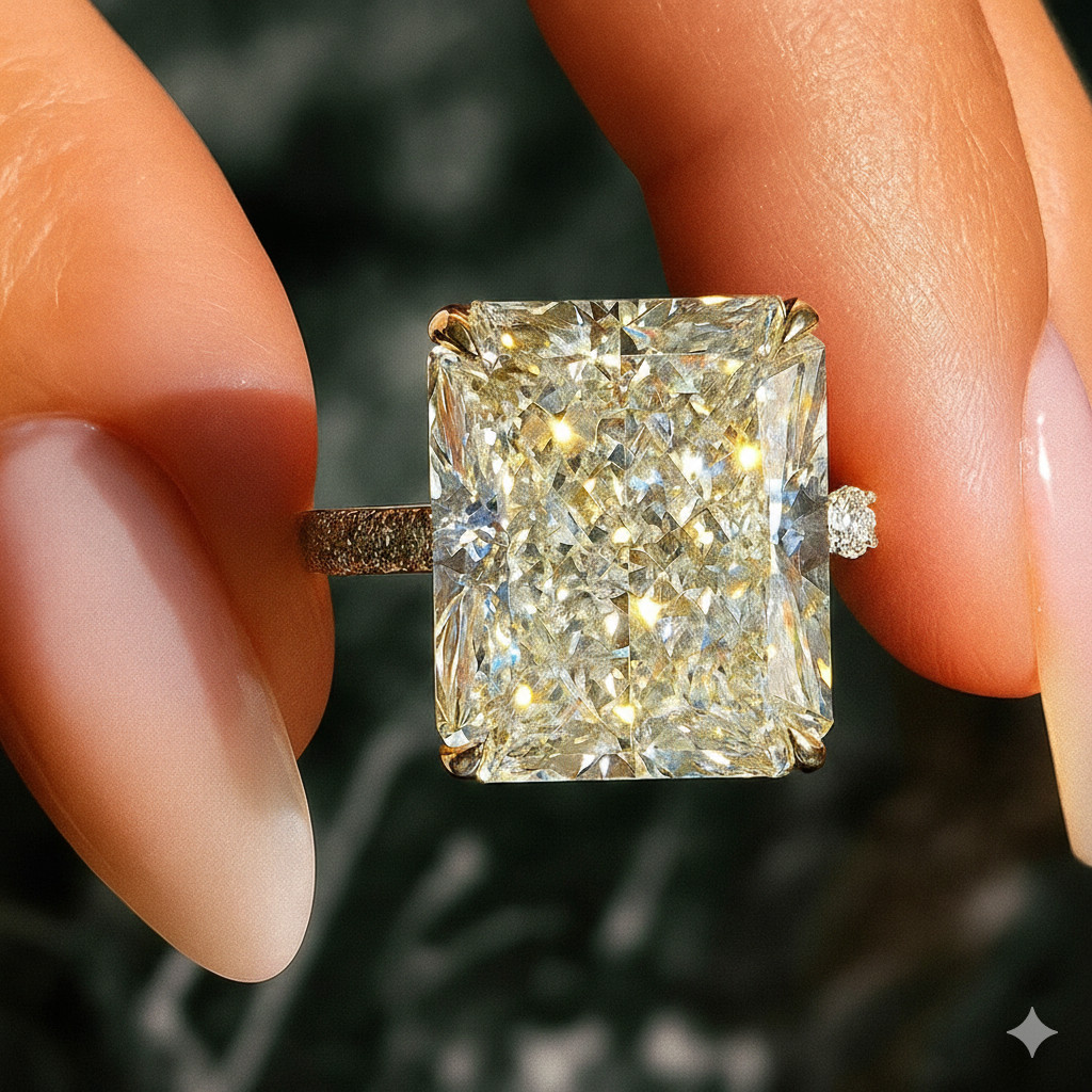 4.7 Ct Radiant Cut IGI Certified 14k Yellow Gold Diamond Ring Lab Grown VVS E F
