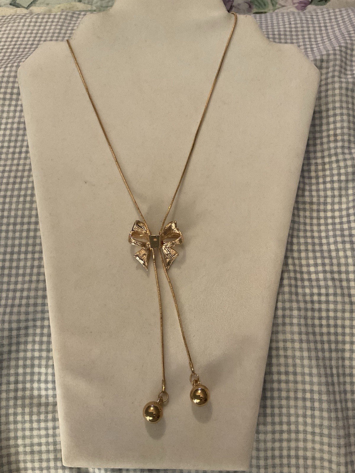 Unique Gold With Crystal Sliding Bow Long Necklace 16- 30 Inches New