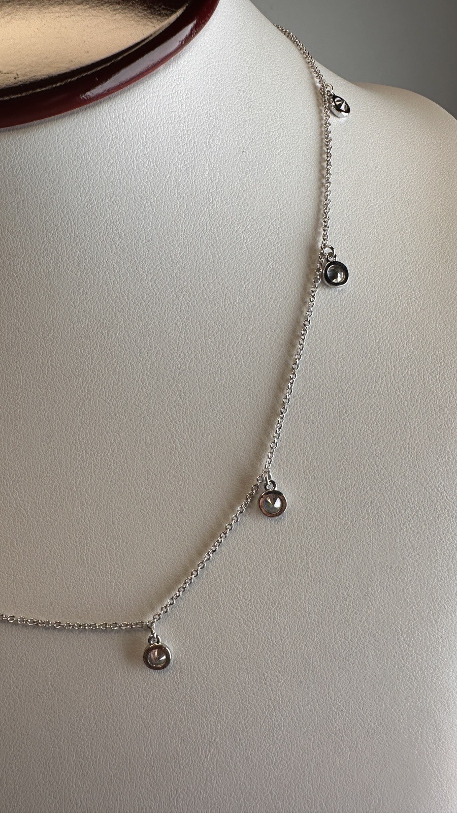 Sterling Station Necklace CZ Silver Tested Cubic Zirconia GM Golden Moon 17”