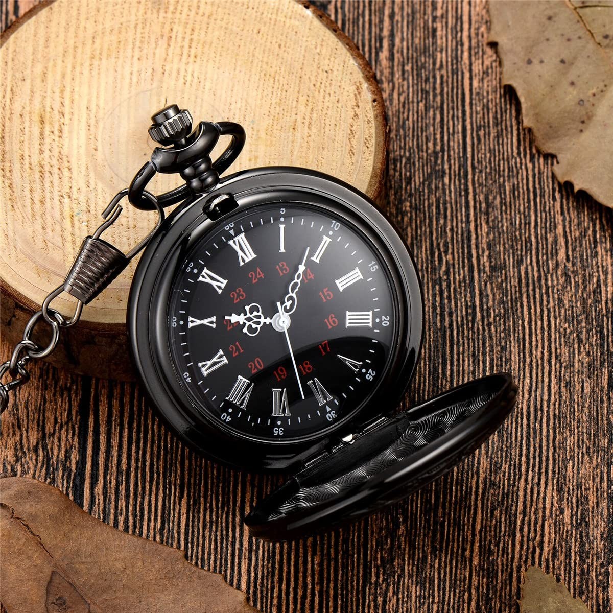 Mens Vintage Quartz Pocket Watch Roman Numerals With Gift Box Black or Bronze