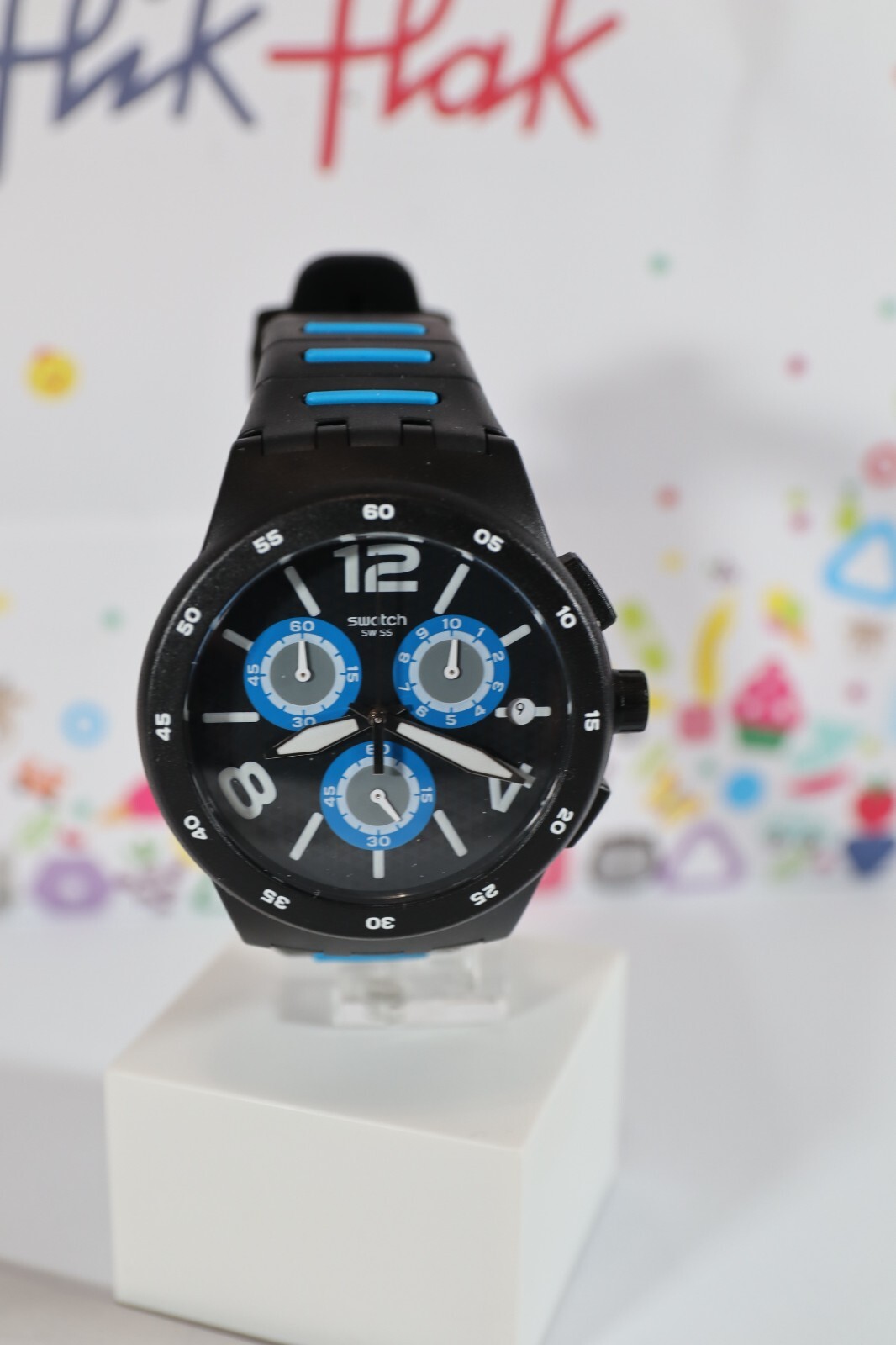 Limited Swiss Swatch Originals Spy Chrono Black Silicone Watch 42mm SUSB410