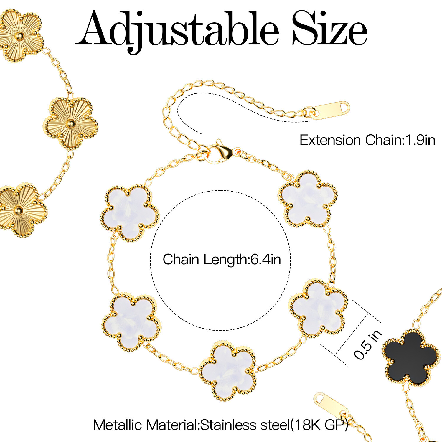 3-Pcs 18k Gold Plated Clover Lucky Bracelet For Women Flower Five Leaf Bracelets