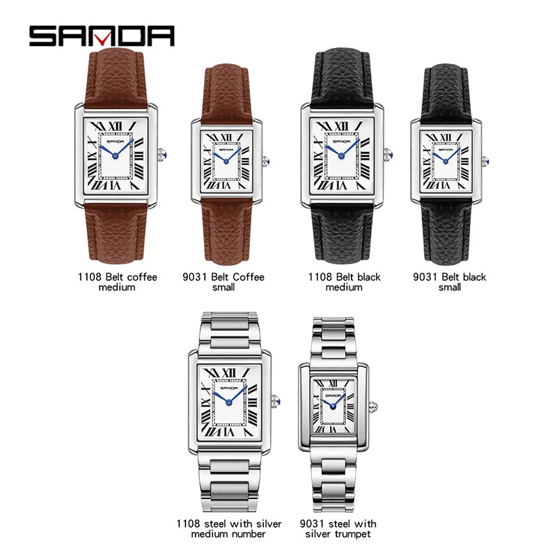 Fashion Roman Time scale 1108 Rectangular Couple Frank Watch Silver Luxur