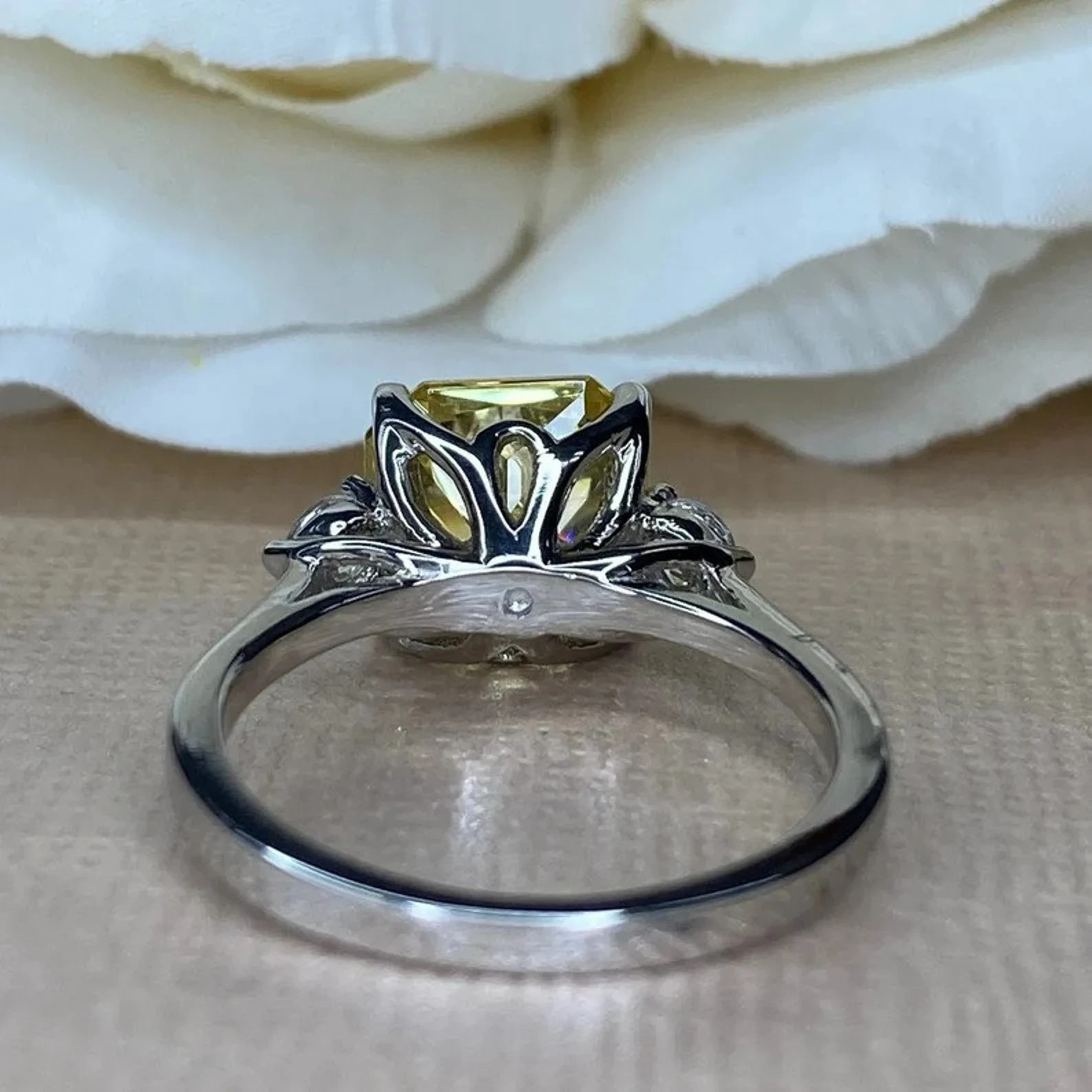 4.5 Ct Asscher Cut Natural Yellow Sapphire Diamond Wedding Ring 14K White Gold 7