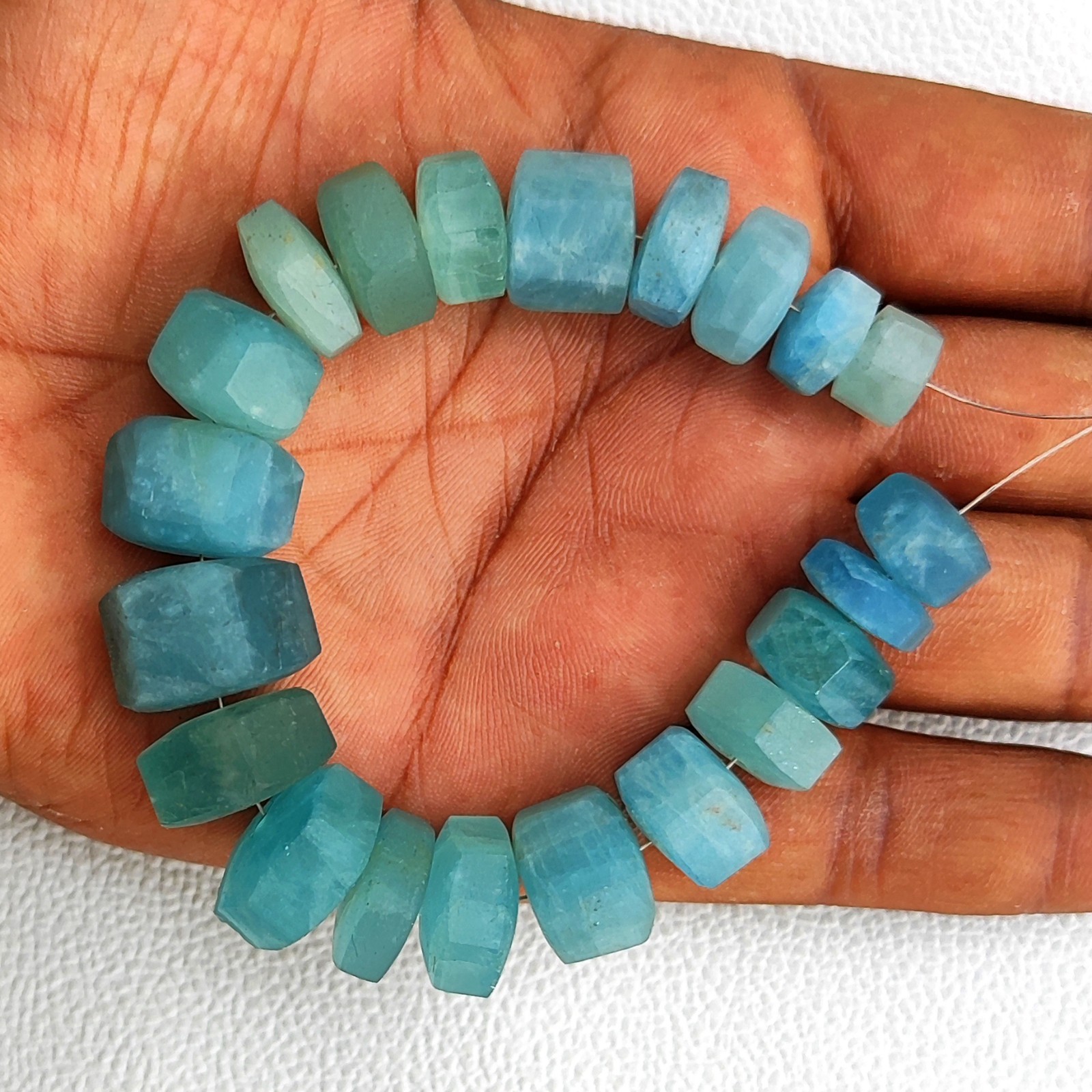 Matte Finish Aquamarine 10-16mm Faceted Bolt Shape Beads 6.5″ Strand Brazil Gems