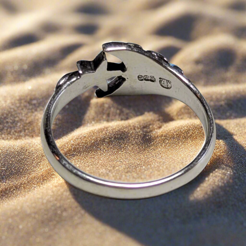 Sterling Silver 925 Sailor Crescent Moon & Star Ring Size 5.75, 7, 8, 8.5, 9.5