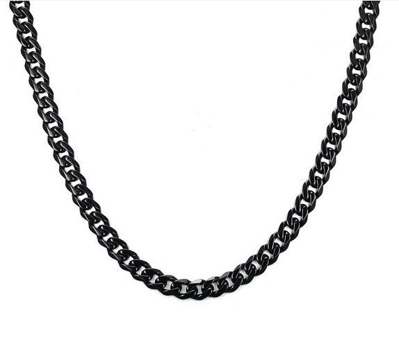 18″-36″ 5mm Black Stainless Steel Fashion Men’s Curb Link Necklace Chain