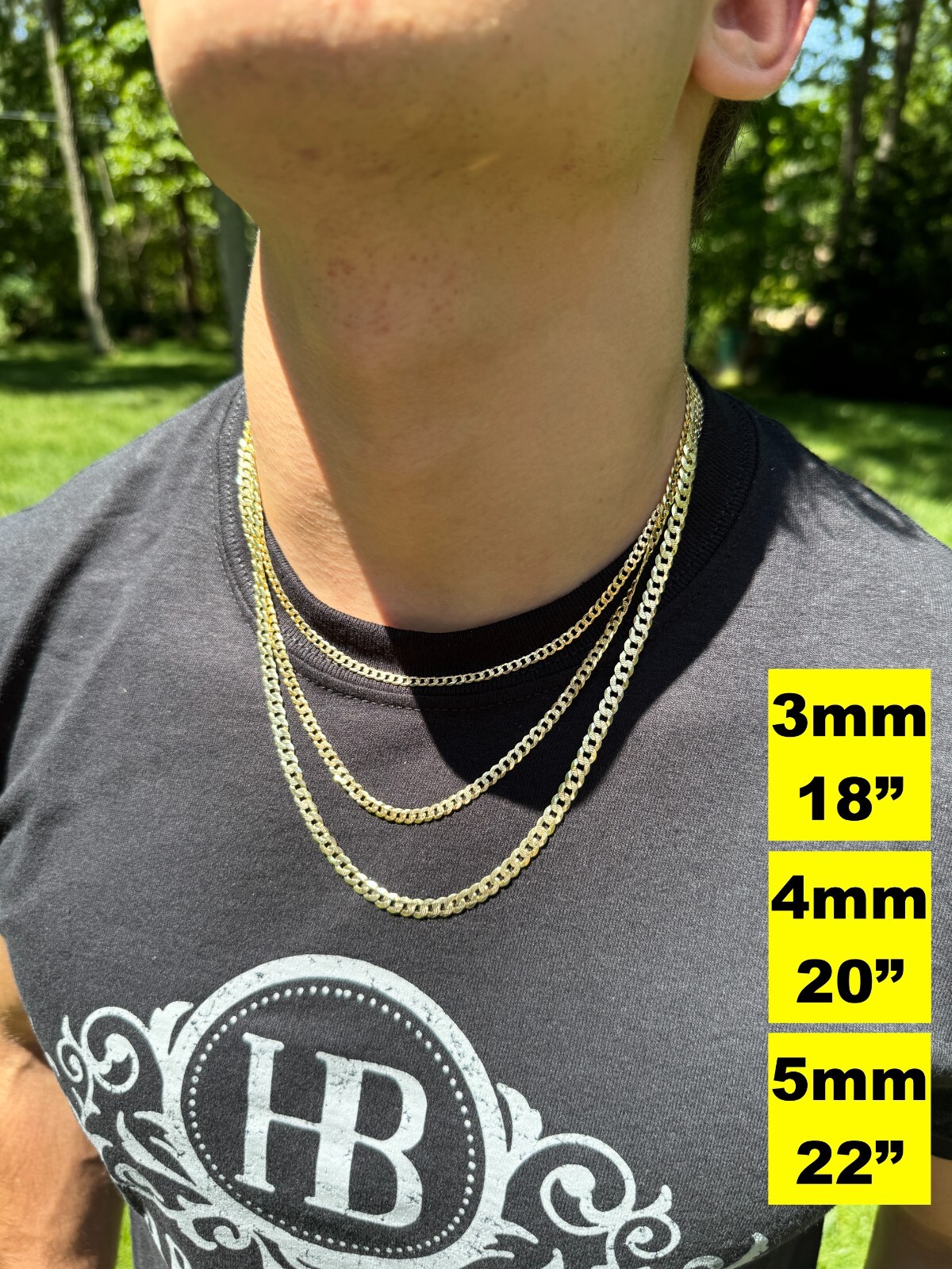 Men’s Cuban Chain Real 14k Gold Plated Solid 925 Silver Hip Hop ITALY 3-10.5mm