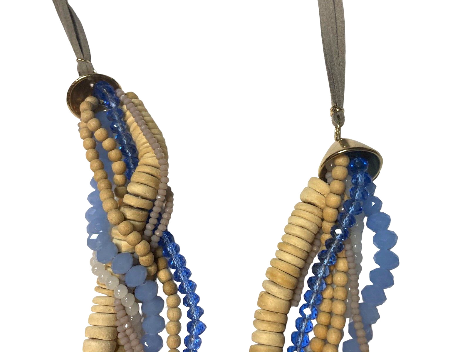 NWT NYC Lydell bohemian boho statement unique necklace blue yellow tangle beaded