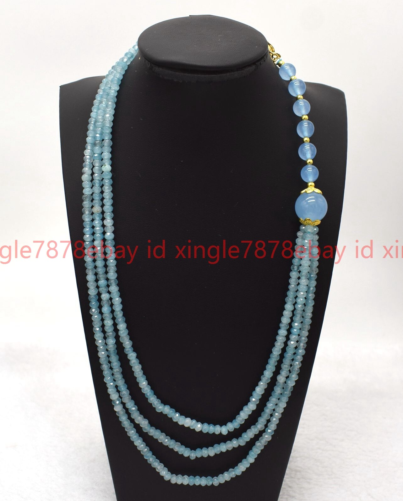 3 Row Natural 2x4mm Faceted Light Blue Jade Rondelle Gems Beads Necklace 17-19in