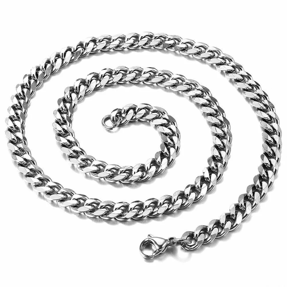 Cadena de Eslabón cubano para Hombre Acero Inoxidable de Plata Moda Hip Hop