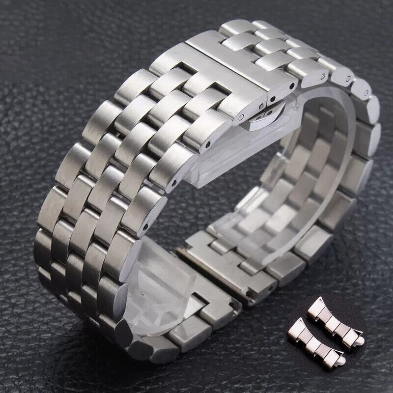 16 18 19 20 21 22 24mm Stainless Steel Flat+Curved End Bracelet Watch Band