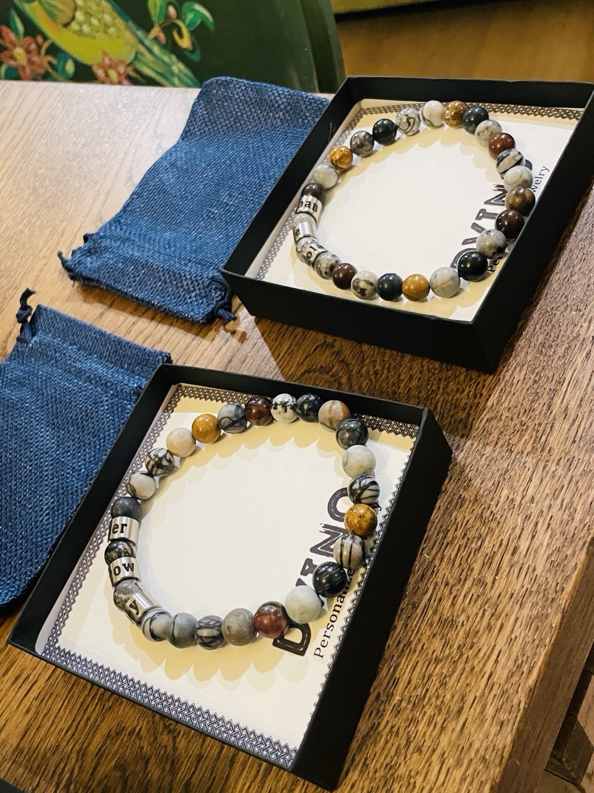 Personalized Engraved Men Jasp Stone Bracelet with Names – Jasp Kids Names Brace