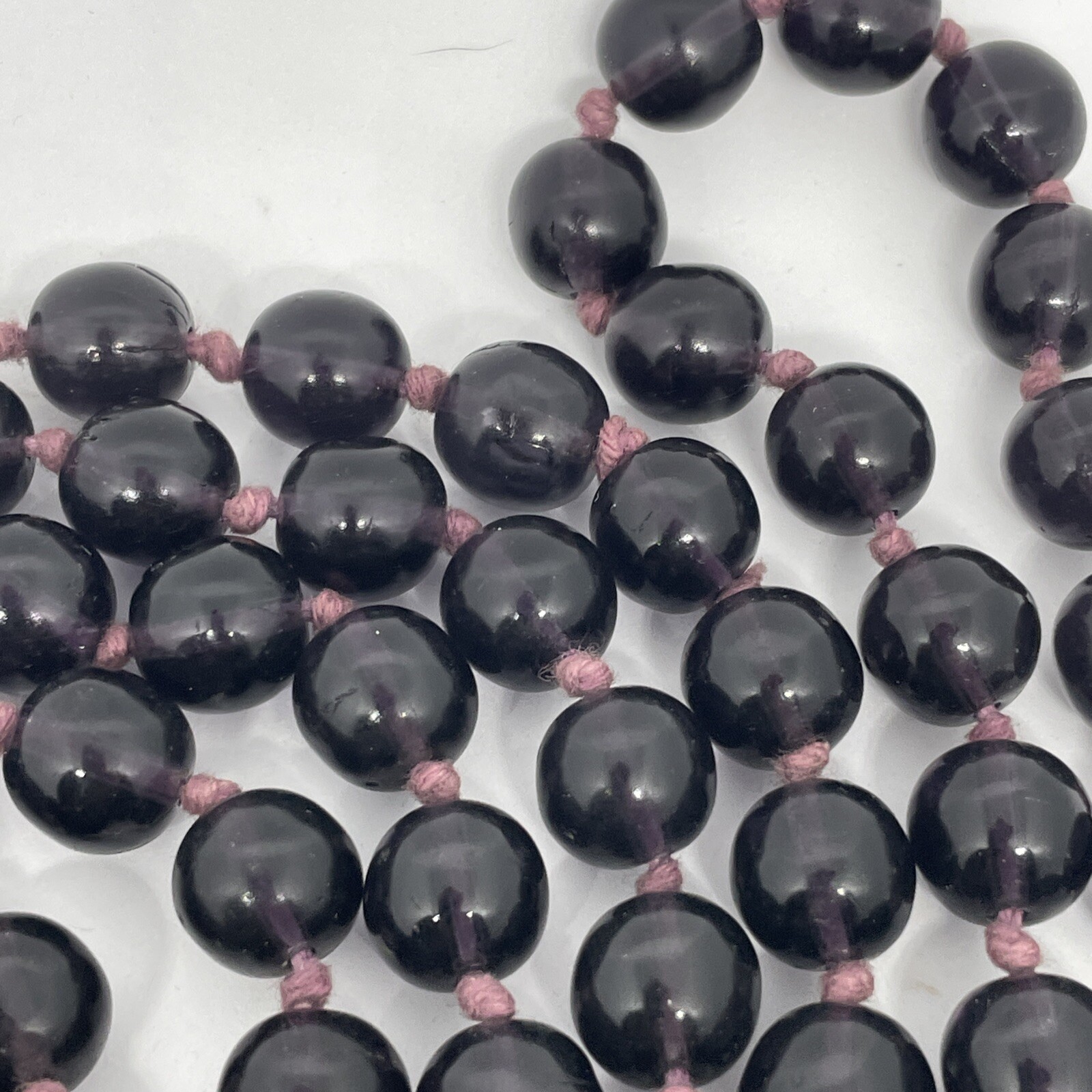 Vintage Deep Purple Chinese Glass Hand Knotted Round Bead Long Necklace 29”