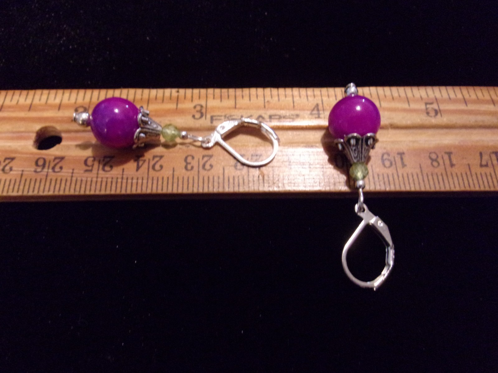 925 Natural Sugilite & Peridot Leverback Earrings w/Matching Bracelet 7 1/2″