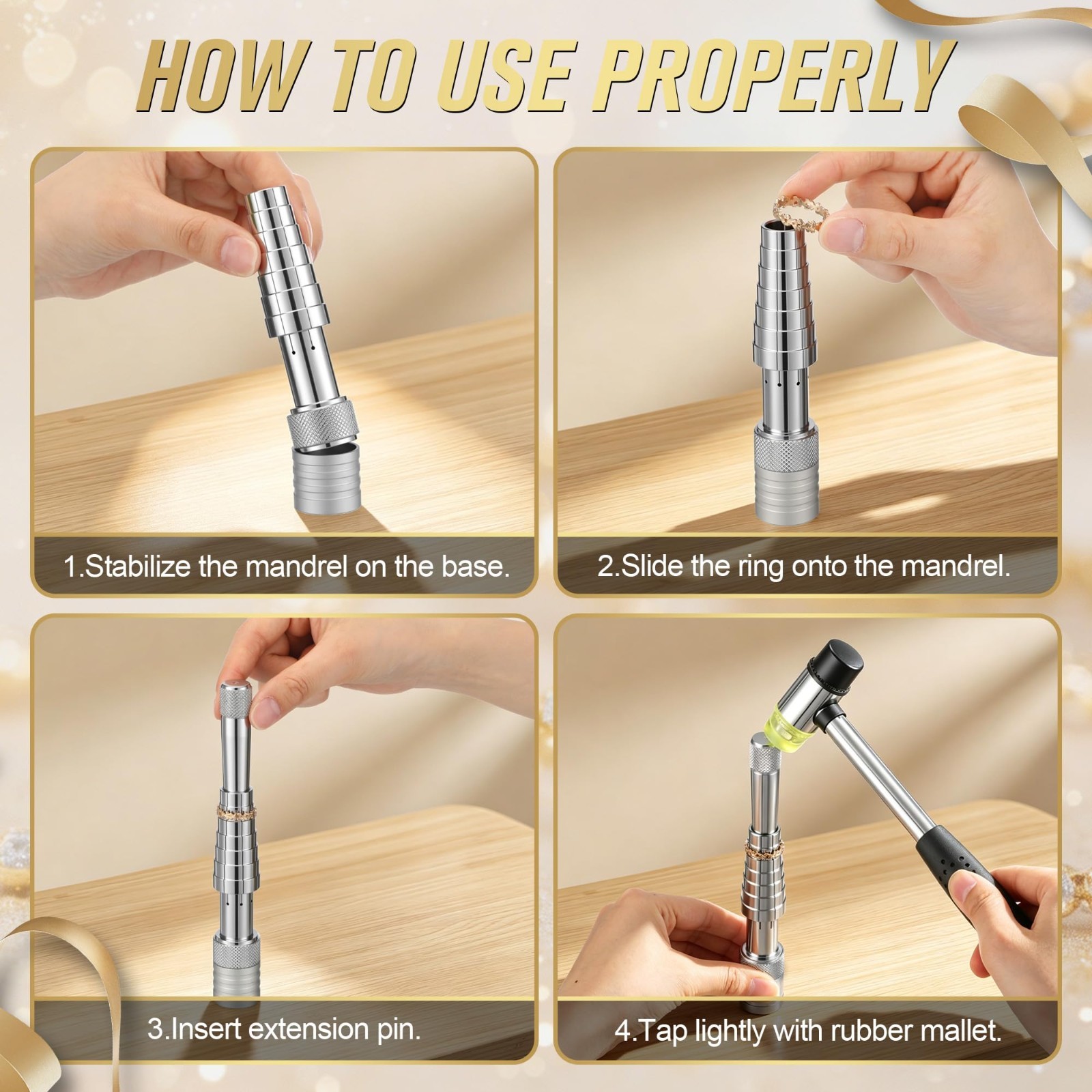 Ring Expander Tool Kit with Rubber Mallet | Jewelry Resizing for Gold, Silver &