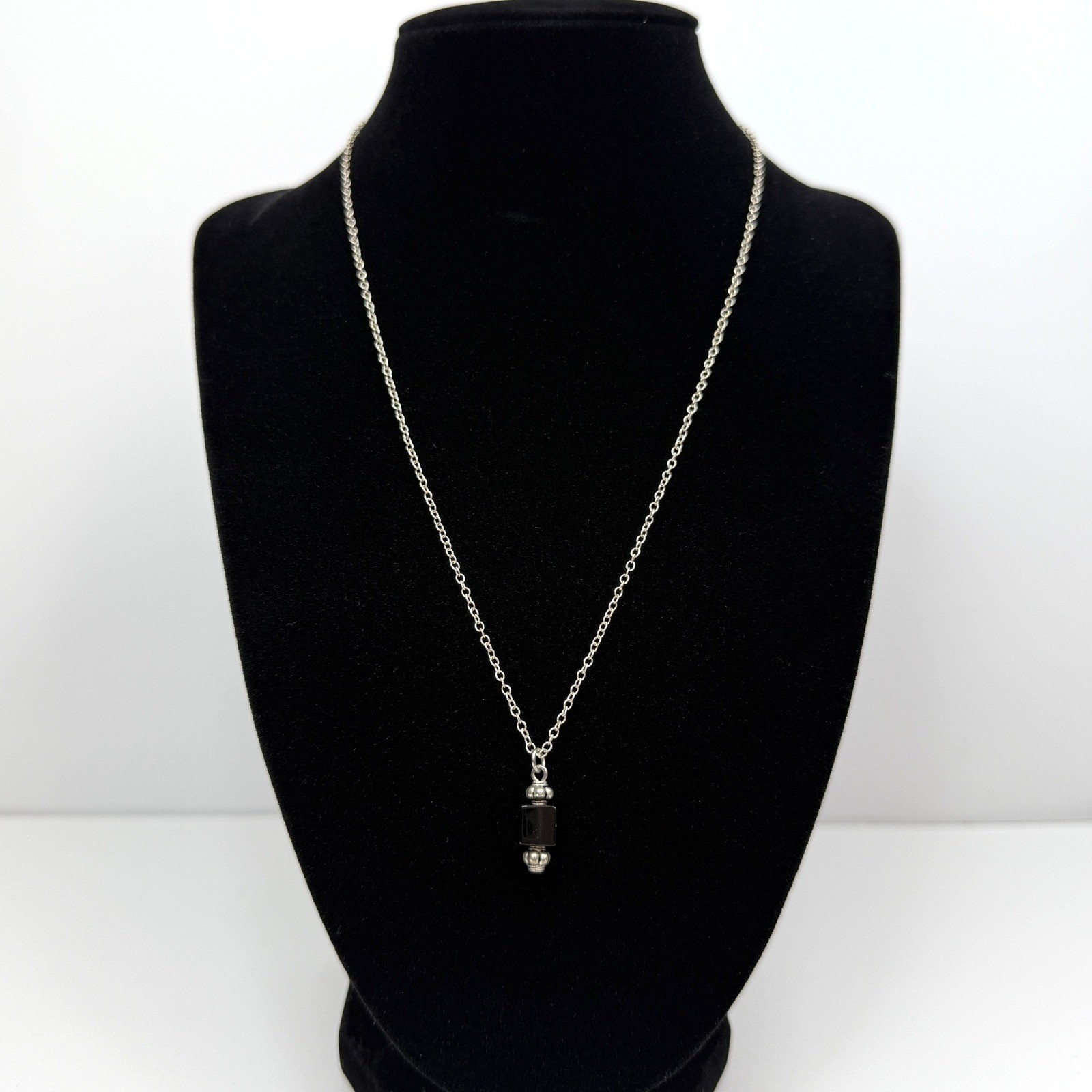 925 Sterling Silver Black Onyx Pendant Necklace Minimalist Dainty Jewelry 9.5 in
