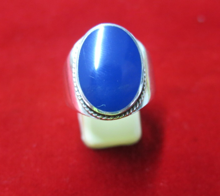 Egyptian 925 Sterling Silver Blue Agate Ring Unique Design Size 9.5