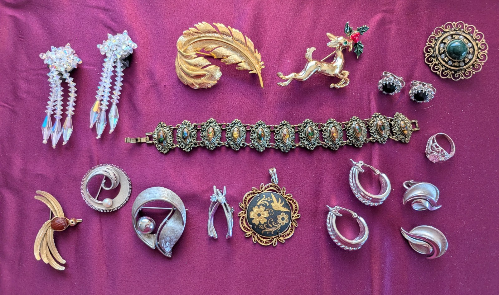 Vintage Mixed Lot Pins bracelet Pendant Earrings Crown Trifari, M. Jent