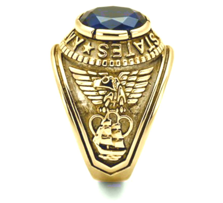 Navy US Military Ring Blue Stone Gold IP Stainless Steel Size 14