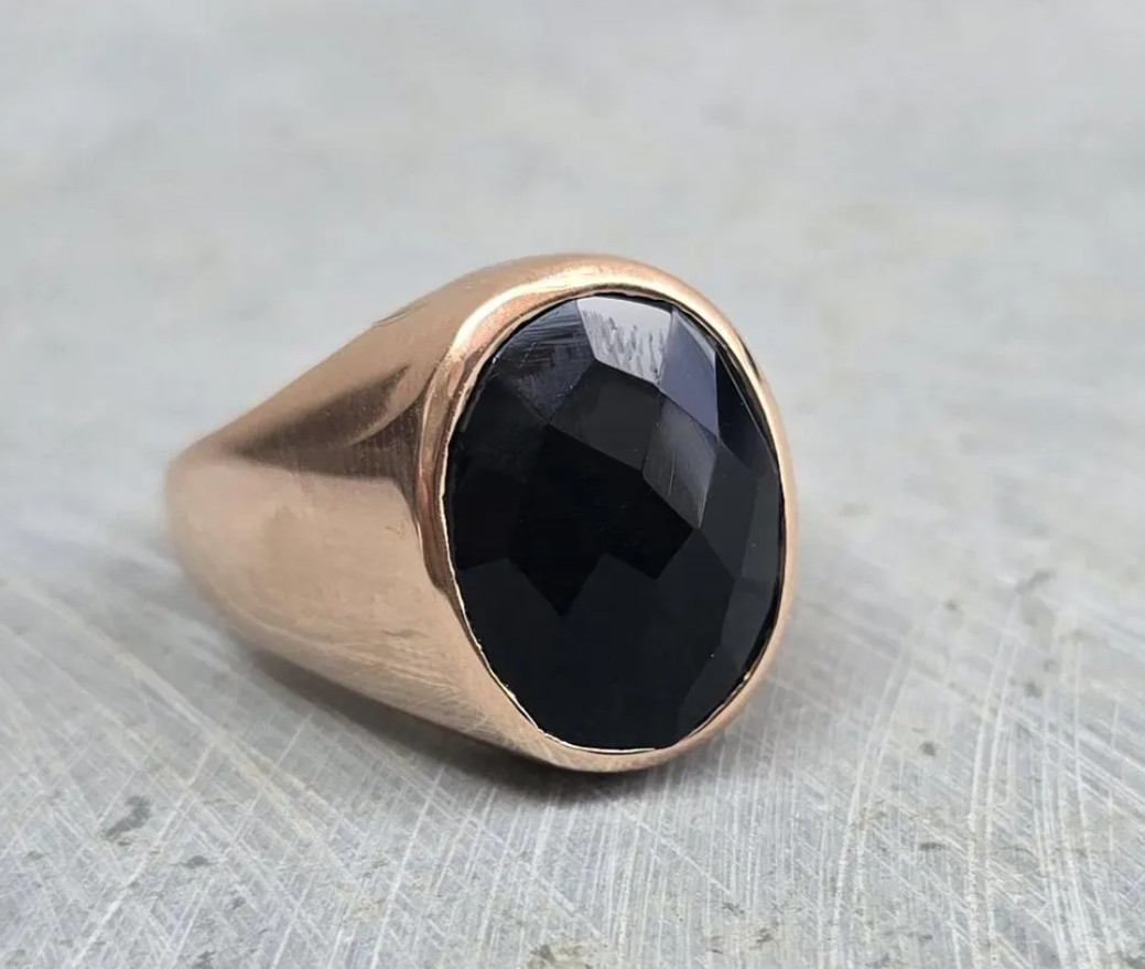 Genuine Black Onyx Men’s Signet Ring Vintage Copper Men’s Onyx Jewelry For Gift