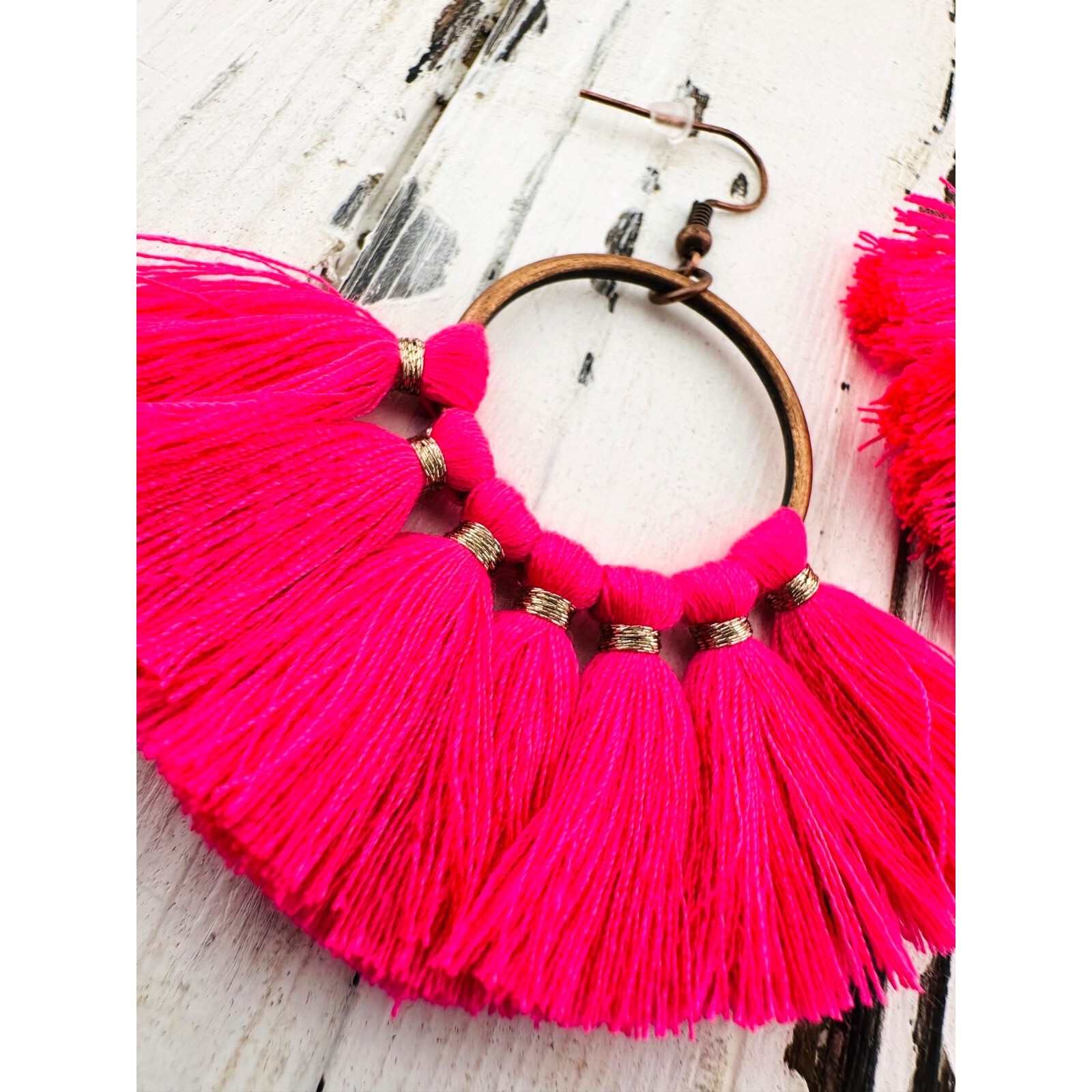 Hot Pink Tassel Fan Earrings Copper Alloy EarWires NEW