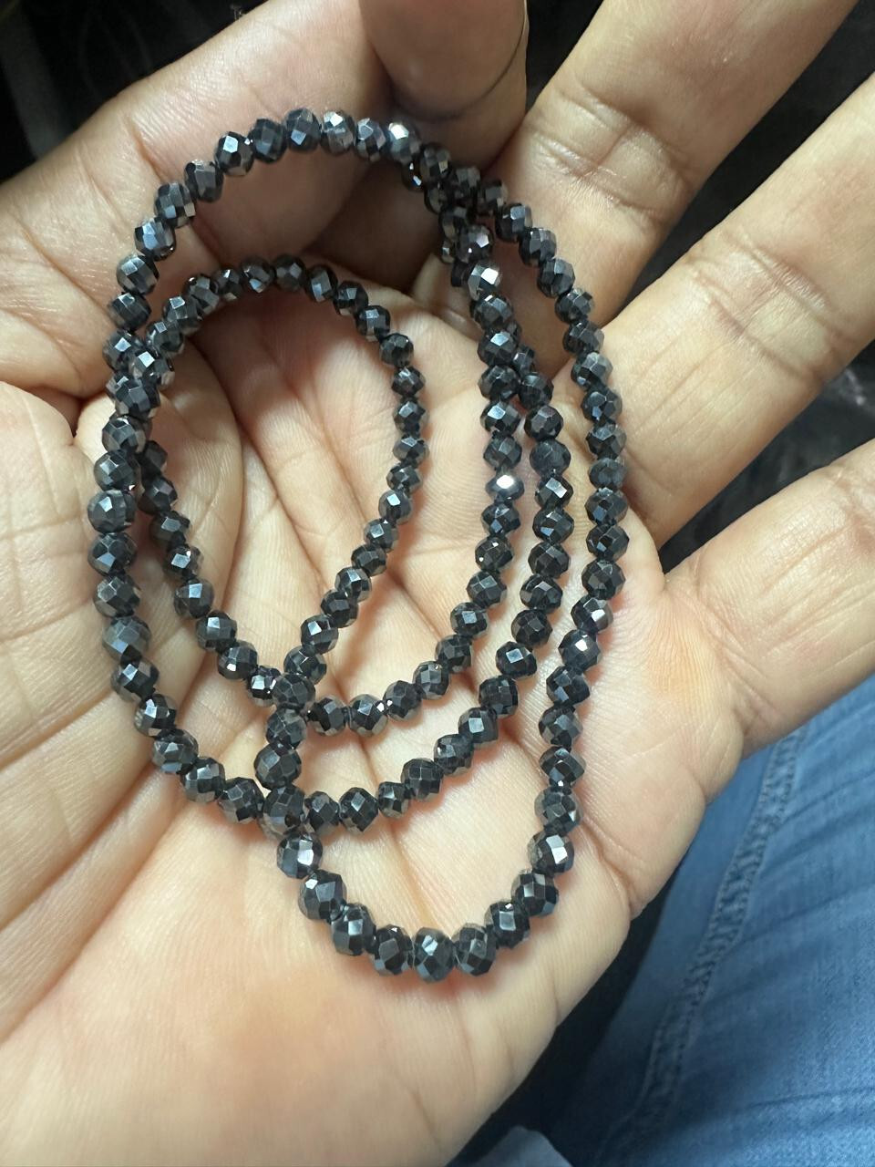 49.03Ct Black Moissanite Diamond Faceted Beads Necklace 925 Silver Clasp 18″Inch