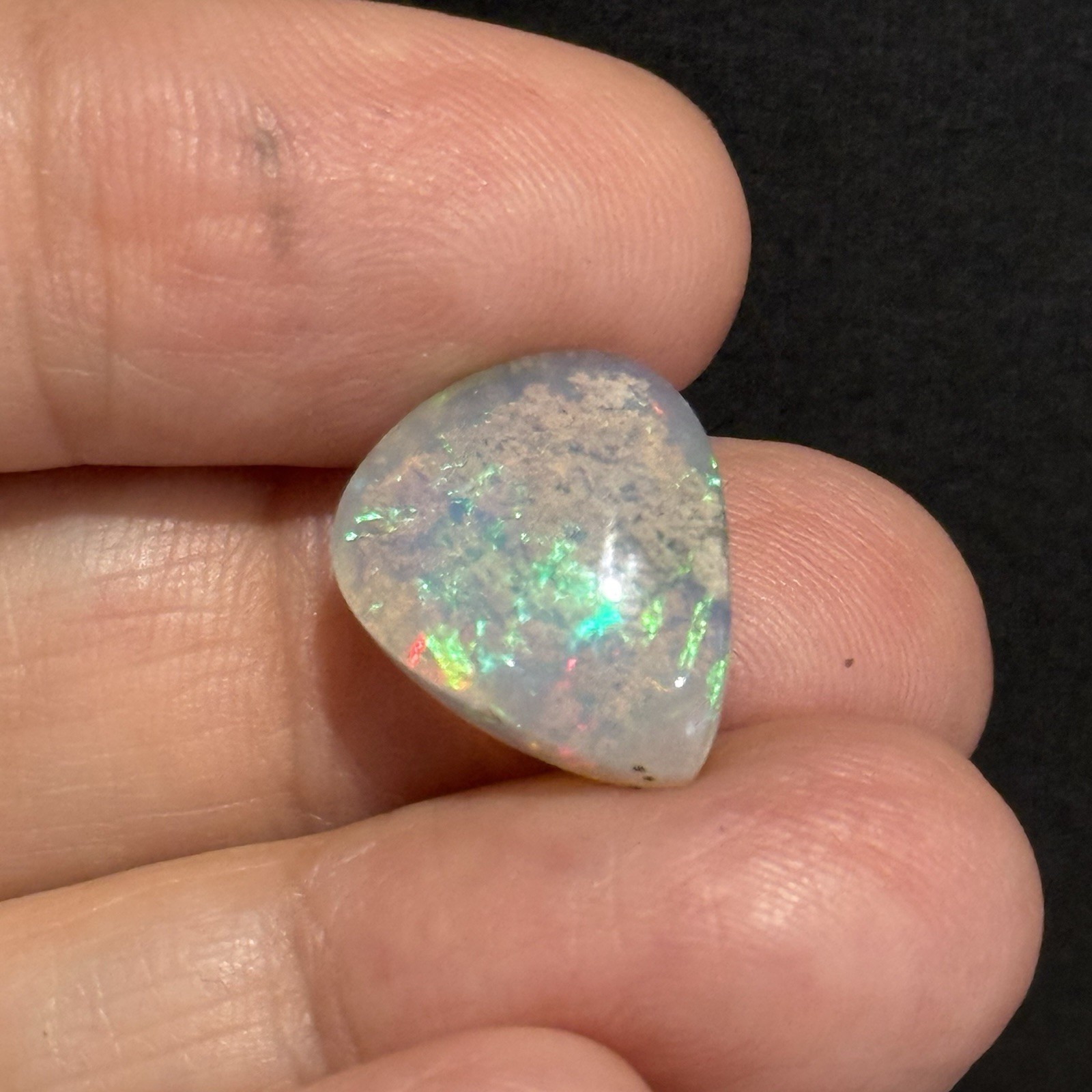 6.85ct 15.2×13.3×6.7mm Fine Galaxy Ethiopian Welo Opal Pear Shaped Cabochon Gem